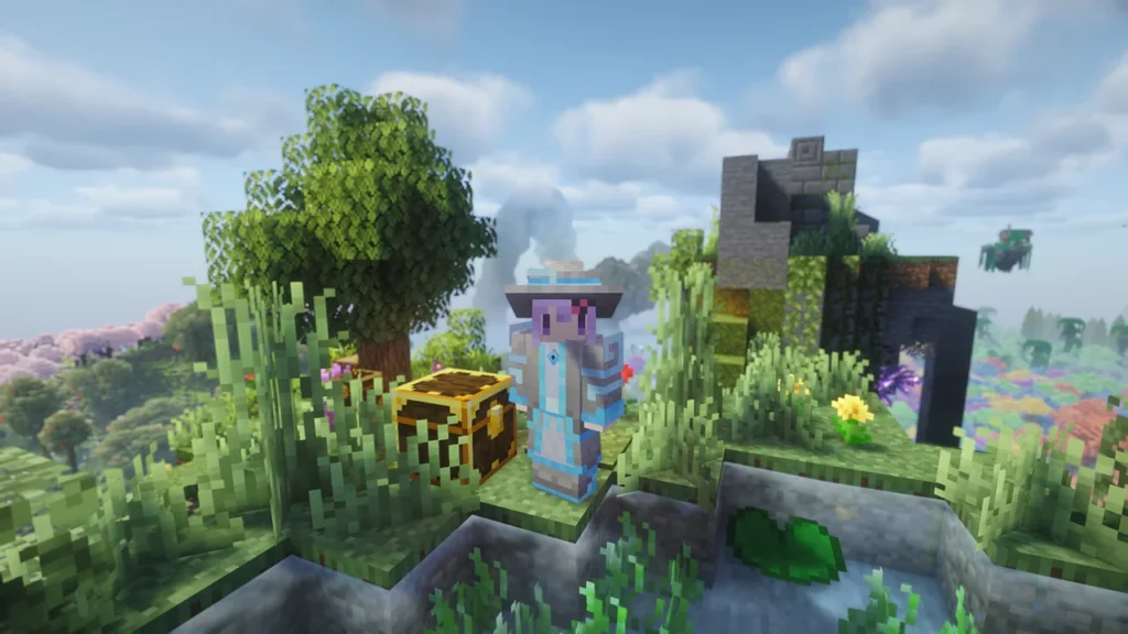 Ars Elemancyのヴェイパーの魔法防具を装備し、自然の中に立つプレイヤーの姿