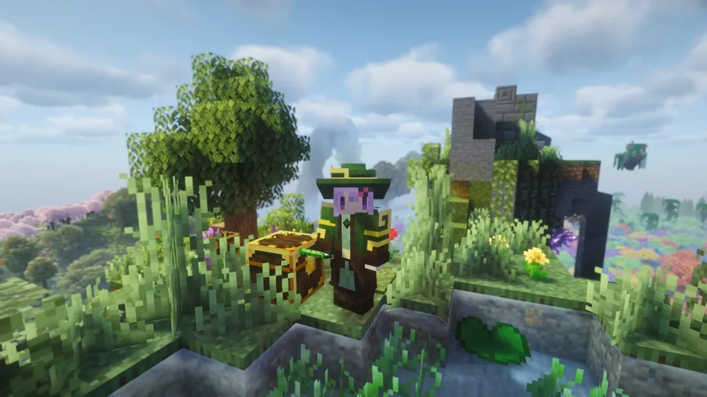 Ars Elementalで追加される、銀と金が眩しい魔法使いの装備を着用したプレイヤーの姿