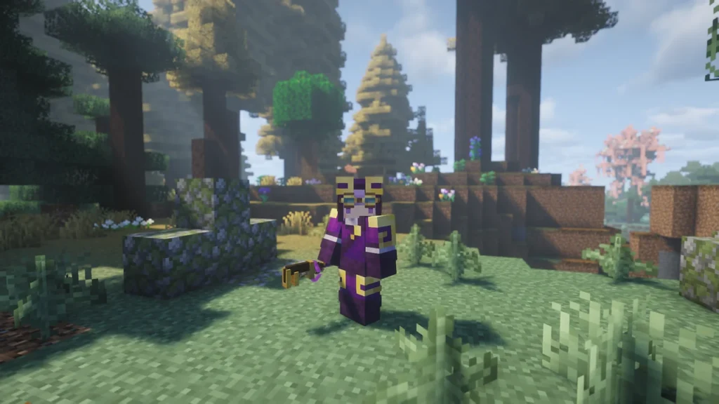 Ars Technicaのマキナガードの防具を装備し、自然の中でレンチを構えるプレイヤー