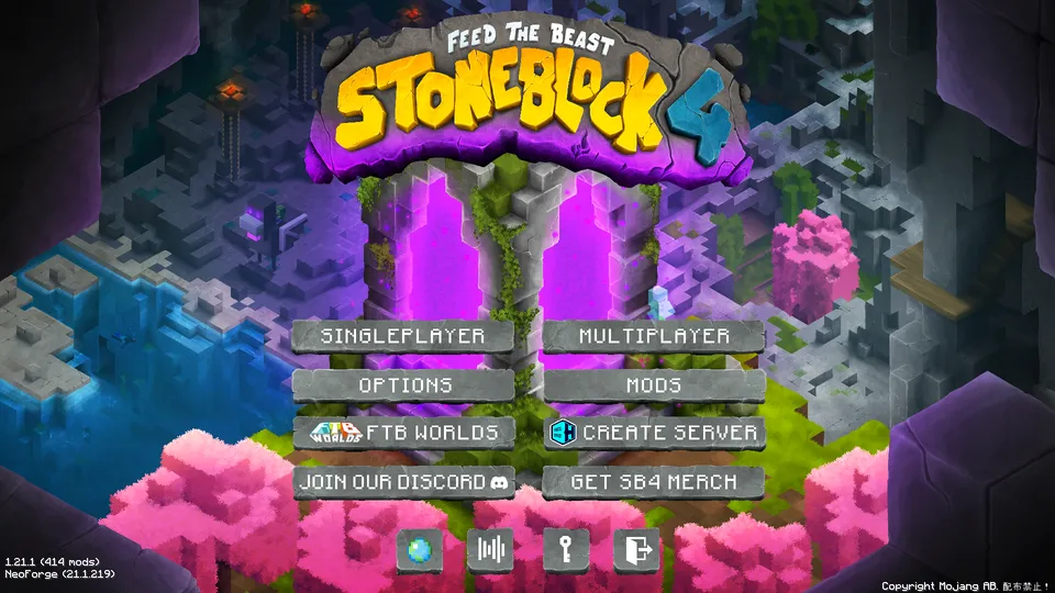 FTB StoneBlock 4のタイトル画面