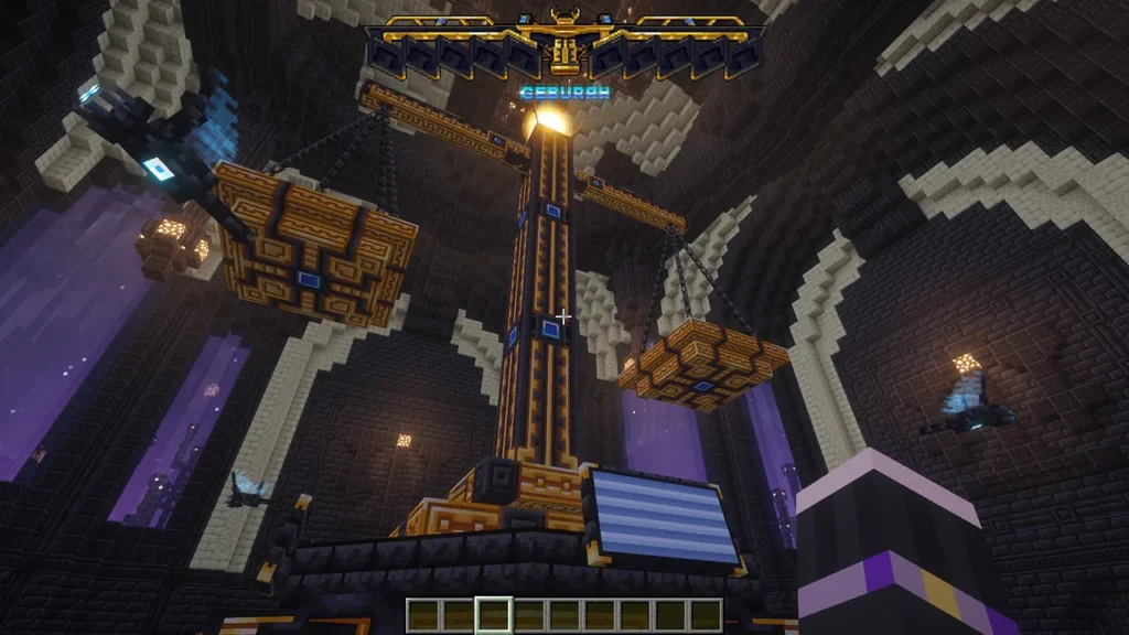 Qliphoth Awakeningで追加される、巨大な天秤の姿をしたボス、ゲブラーが鎮座している様子