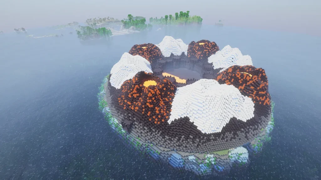 Qliphoth Awakeningで追加される、海上に生成された雪山と火山が連なる巨大な環状の島