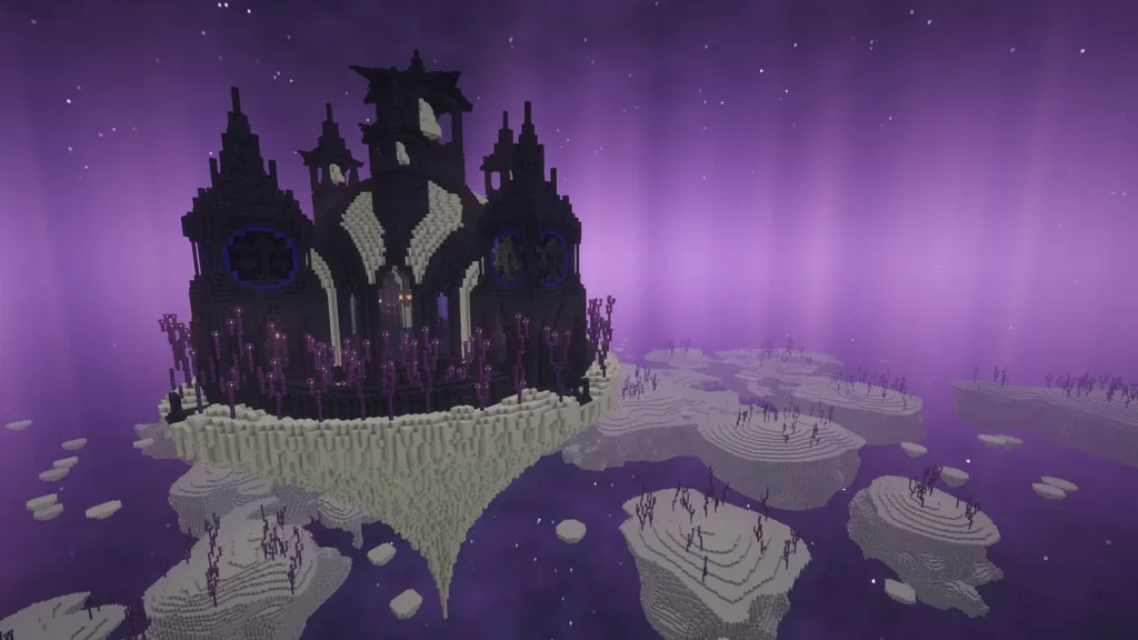 Qliphoth Awakeningで追加される、紫色の空のディメンションに浮かぶ黒い城の構造物