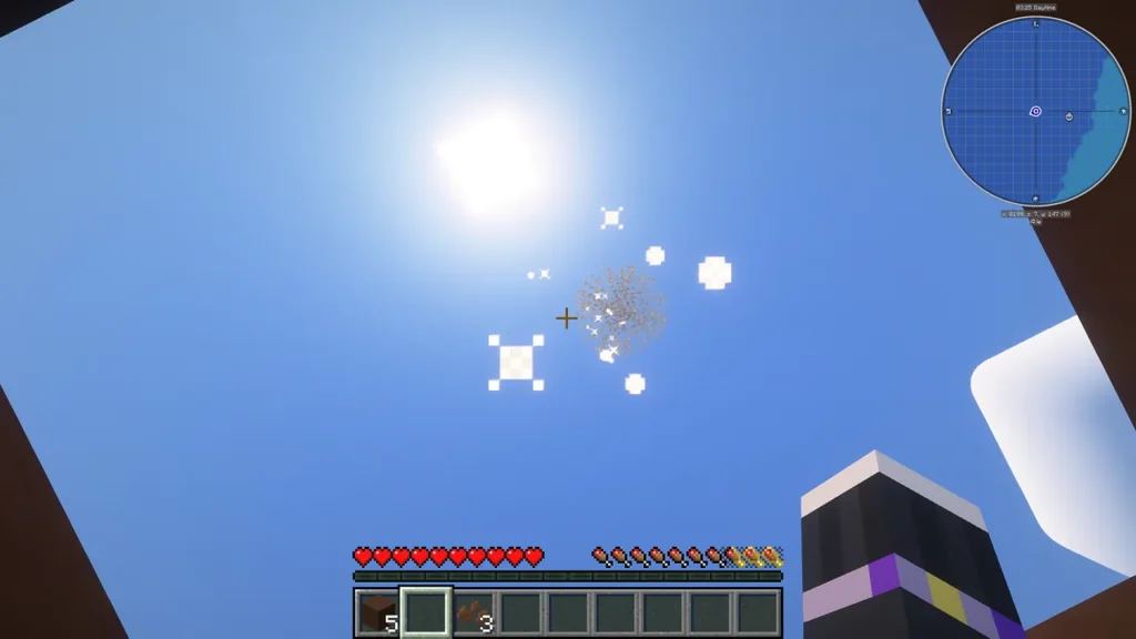 フレアガンからロケット花火を打ち上げ白いパーティクルエフェクトが発生している瞬間。