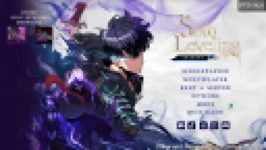 『俺だけレベルアップな件』をテーマにしたModパックのカスタムメインメニュー。主人公の水篠旬が描かれたスタイリッシュな背景に、シングルプレイやマルチプレイなどの各メニュー項目が並んでいます。