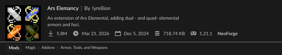 NeoForge対応のArs Elemental拡張アドオン「Ars Elemancy」の紹介バナー