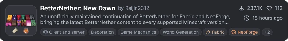 BetterNether: New DawnのModrinth公式配布ページ
