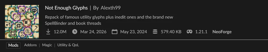 NeoForge対応のArs Nouveau用アドオン「Not Enough Glyphs」の紹介バナー