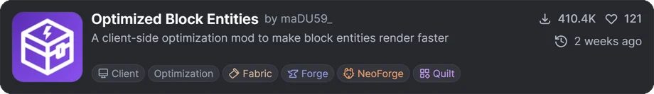 Optimized Block Entities (OBE) MODのアイキャッチ画像
