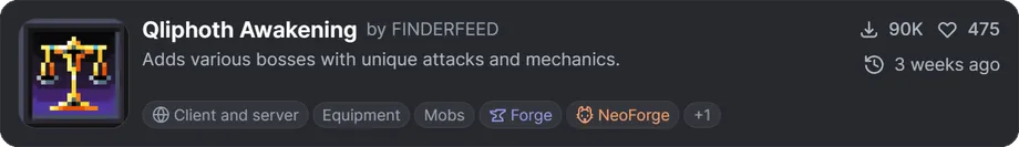 ForgeとNeoForgeに対応したボス追加Mod「Qliphoth Awakening」の概要画面
